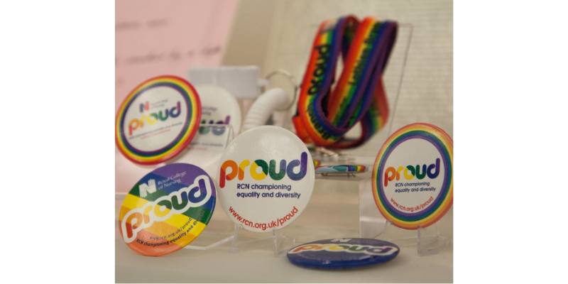 A collection of LGBTQ+ pride badges created by the RCN over the years