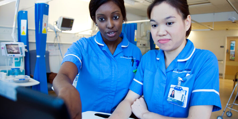 Nursing staff at computer 