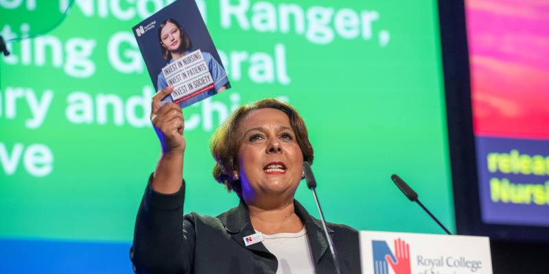 RCN nursing union leader Nicola Ranger holding the RCN general election manifesto
