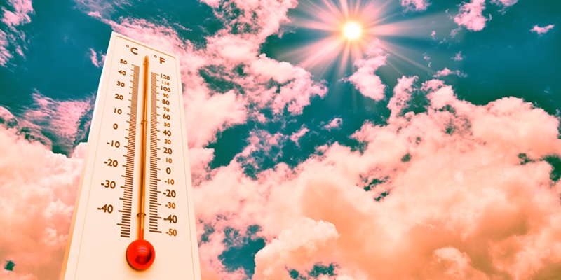 thermometer and bright sun illustration