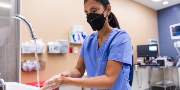 Female nurse washing her hands on a ward