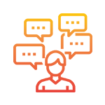 A gradient icon with a person with word bubbles around their head