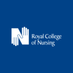 Royal College of Nursing logo featuring white text and symbol on a blue background.