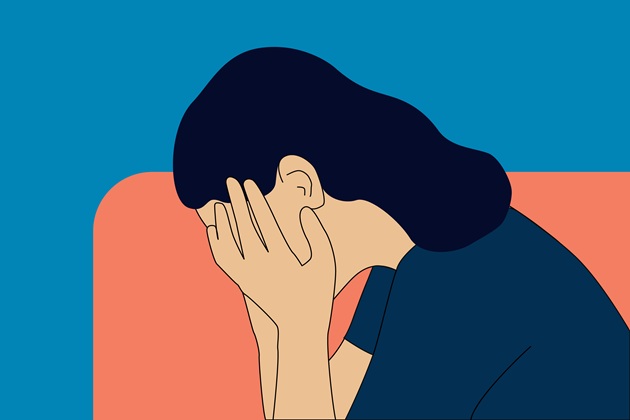 illustration of a person with long dark hair with head in heads