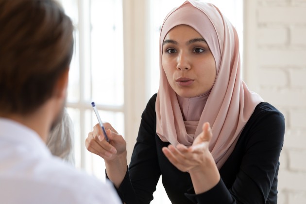 Two people in conversation