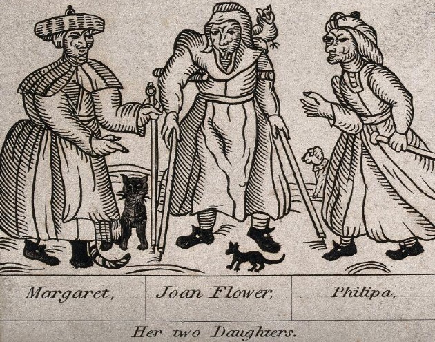 Credit: Three witches with a cat, a dog and a bird. Engraving, ca. 1800, after a woodcut, 1619.  Wellcome Collection.