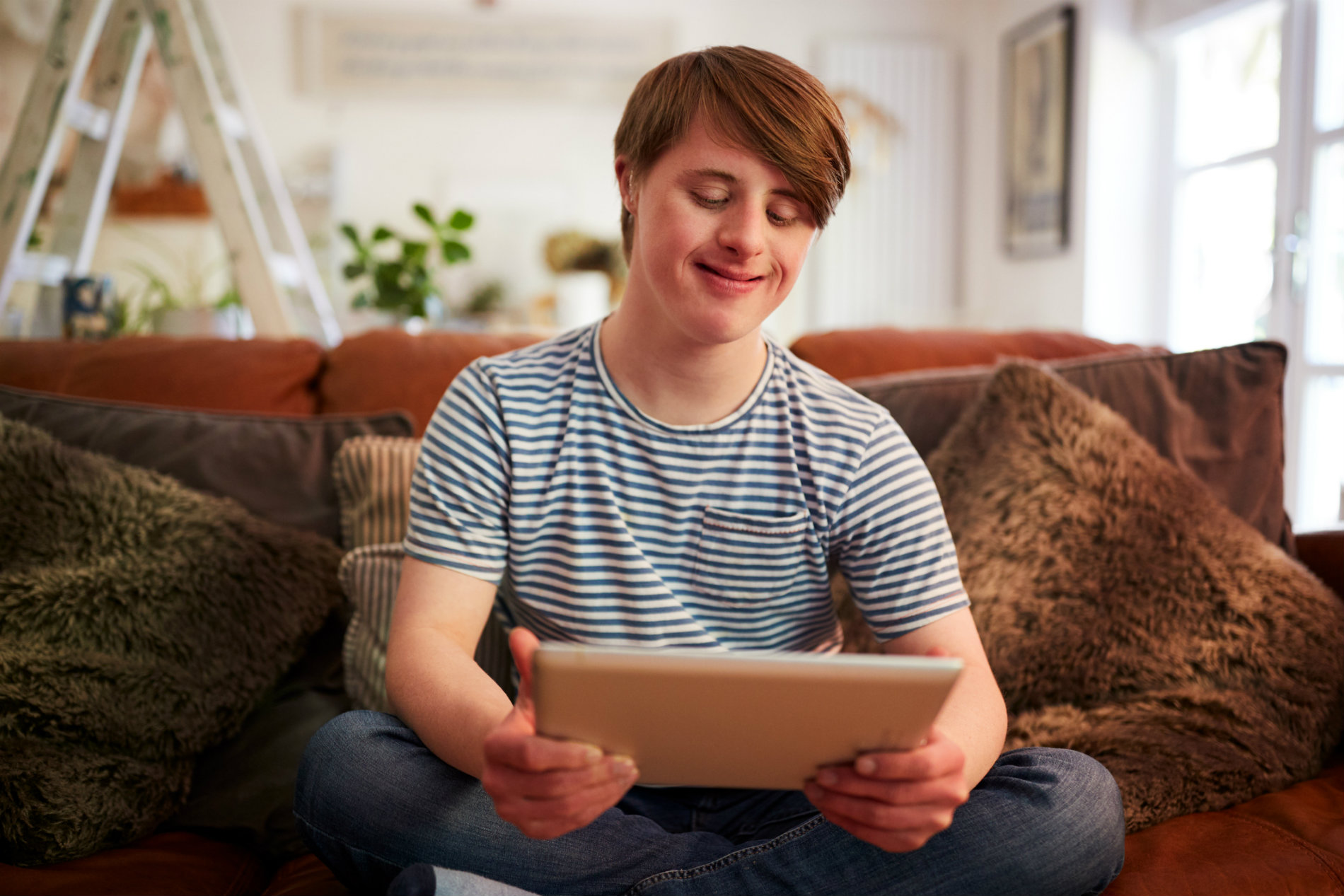 Young man doing online mindfulness