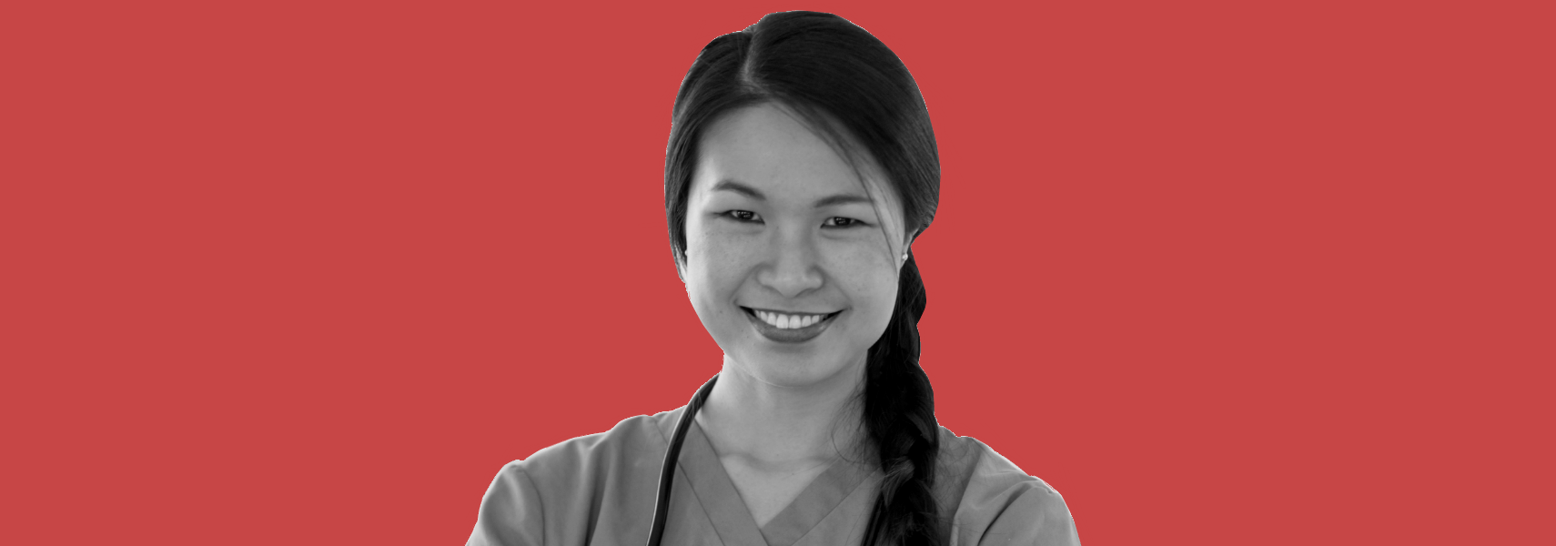 red background student