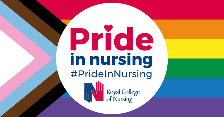 Pride in nursing rainbow flag with RCN logo