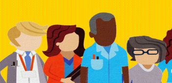 illustration of nursing staff on a yellow background