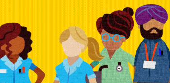 illustration of nursing staff on a yellow background