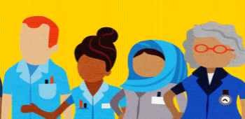 illustration of nursing staff on a yellow background