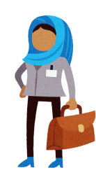 illustration of a nurse wearing a hijab and carrying a briefcase
