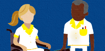 illustration of 2 student nurses in white scrubs