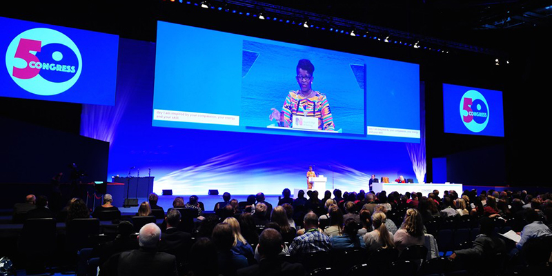 RCN President Cecilia Anim speaks from the dais at Congress 2017
