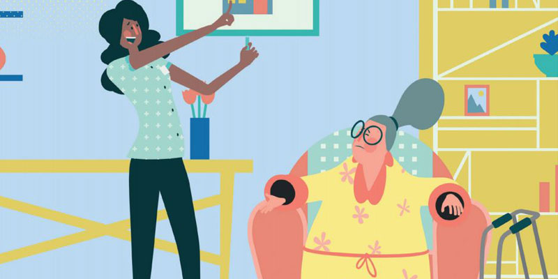Illustration of a nurse with a patient