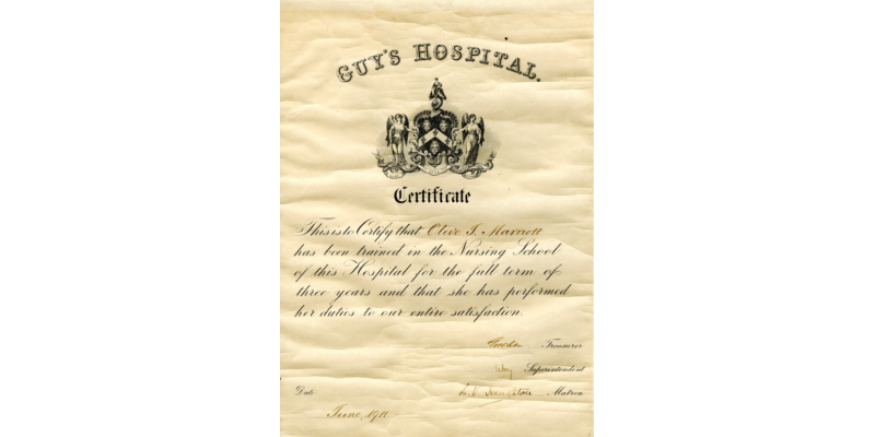 Olive Marriott Nursing Certificate