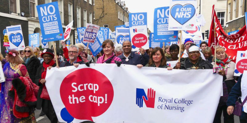 RCN members including Northern Council member Gordon Lees marching for the NHS