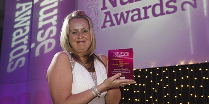 RCN Nurse of the Year Melanie Davies collecting her award