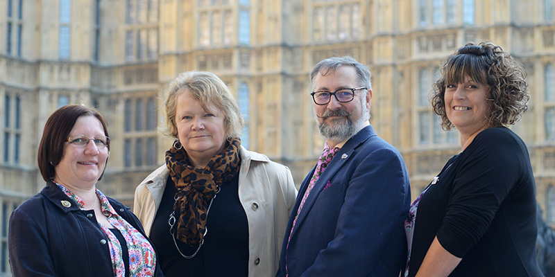 RCN members and staff outside the Houses of Parliament including Denise McLaughlin, Kim Sunley, Billy Nichols and Alison Upton