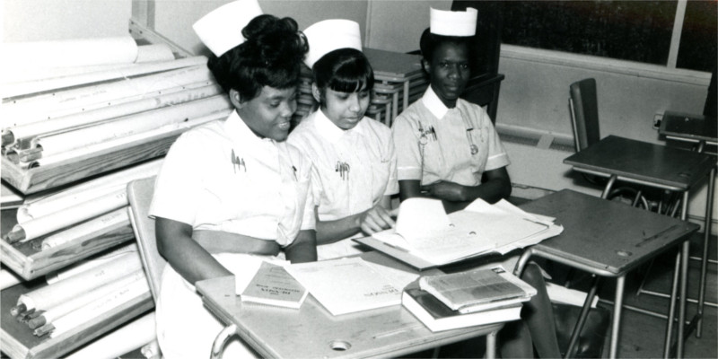 Group of international, BAME nurses studying