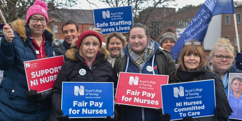 RCN members at the picket in Northern Ireland during strike action