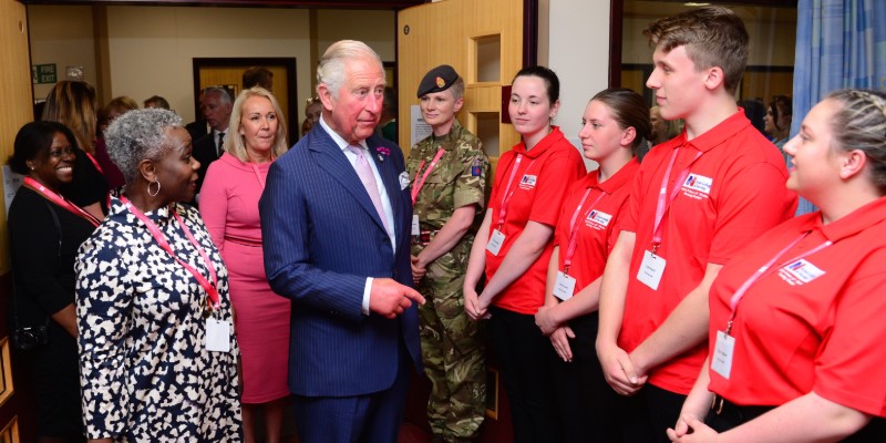 HRH the Prince of Wales and RCN Chief Executive Dame Donna Kinnair meet members of the nursing cadet scheme