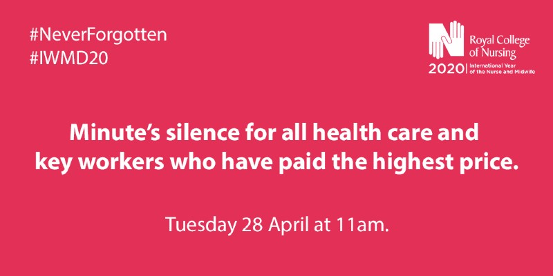 Social graphic for covid-19 minutes silence to remember workers who have died in pandemic