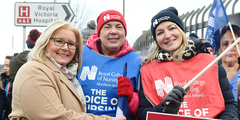 RCN Northern Ireland Director Pat Cullen with members on the picket line