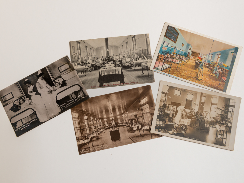 photo of a series of historical photographs of children's hospital wards