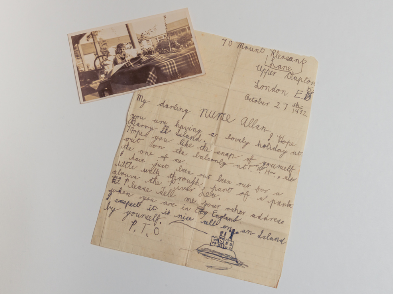 photo of a letter from a child to a nurse from 1932 accompanied by a photo of a child in bed