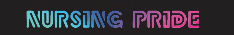 A blue, purple and pink title image on a black background saying 'Nursing pride'
