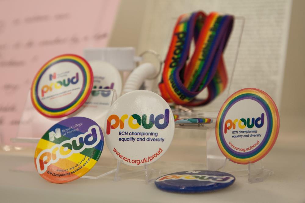 Pride paraphernalia, various years. In 2003 the RCN became the first Royal College to march at London Pride.