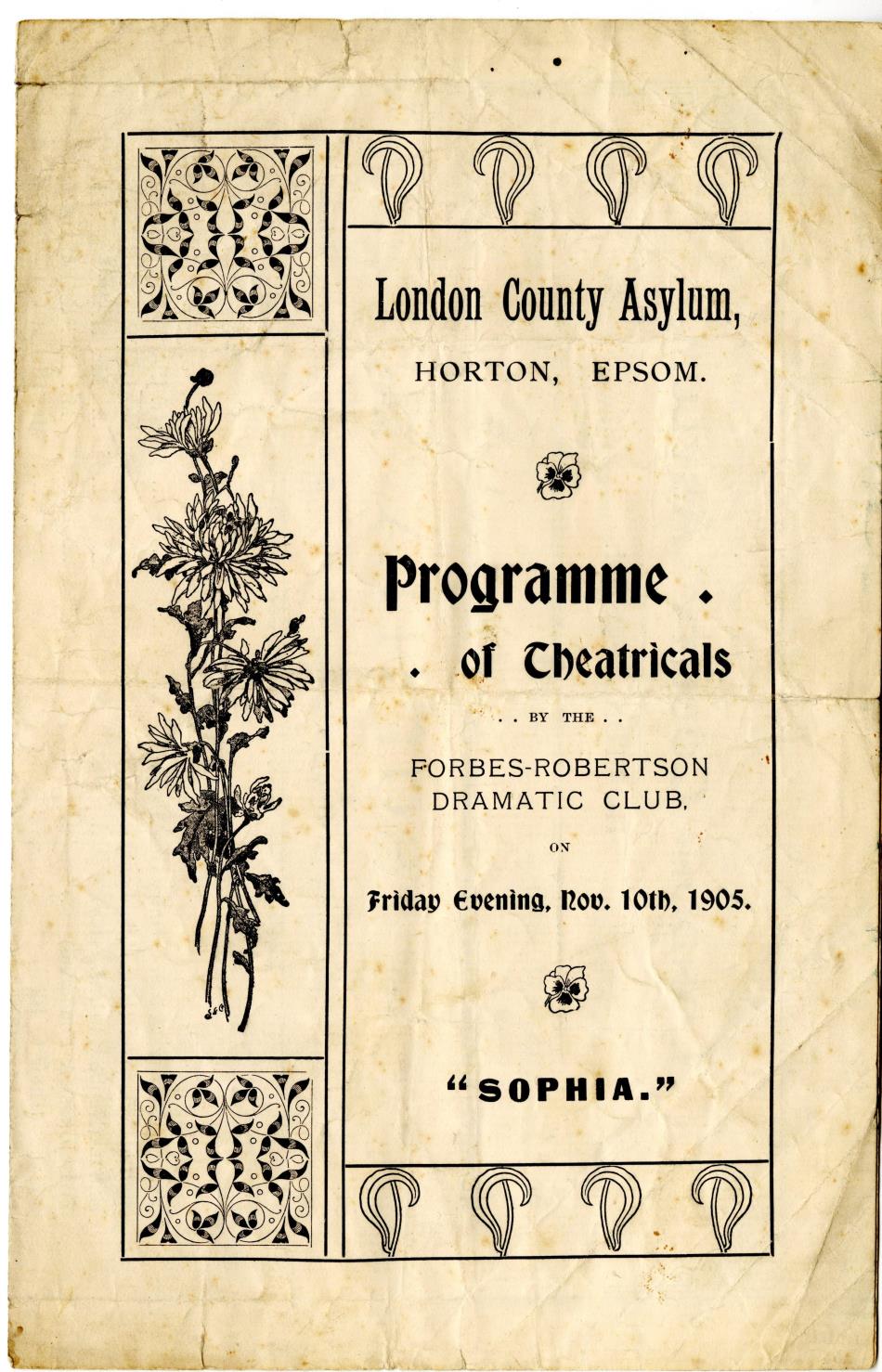 Black and white cover of the Programme of theatricals