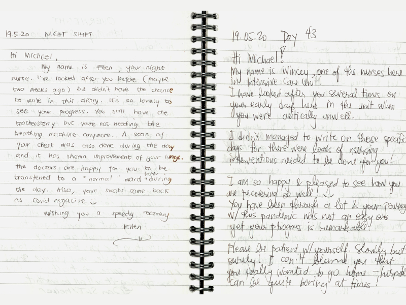photo of an open page of Michael Rosen's diary