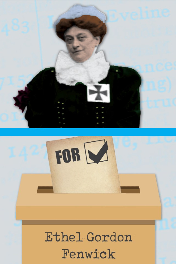 An image of Ethel Gordon Fenick above a voting box saying she is for nursing registration. 