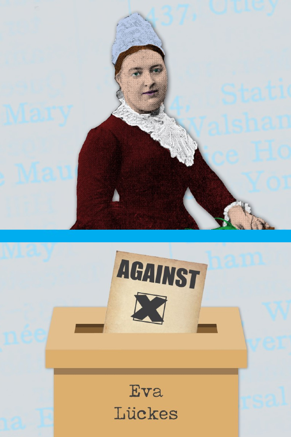 An image of Eva Luckes above a voting box showing that she was against nursing registration. 