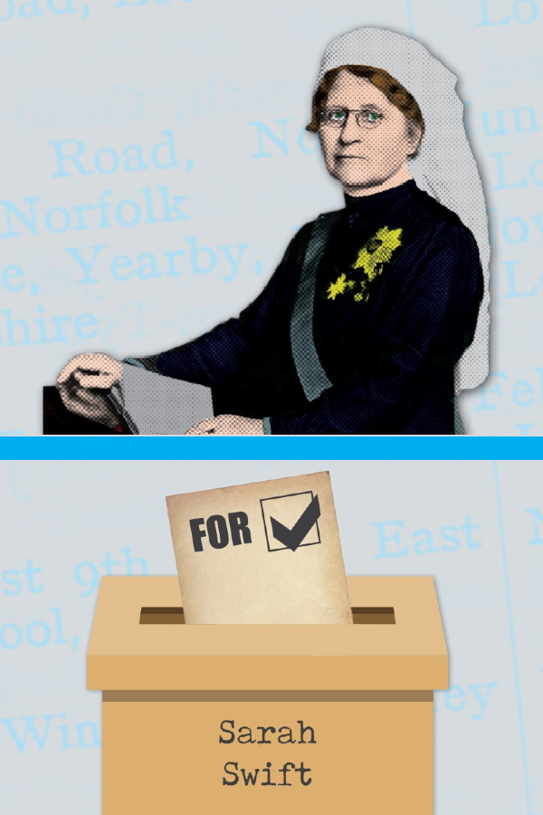 An image of Sarah Swift above a voting box showing that she was for nursing registration. 