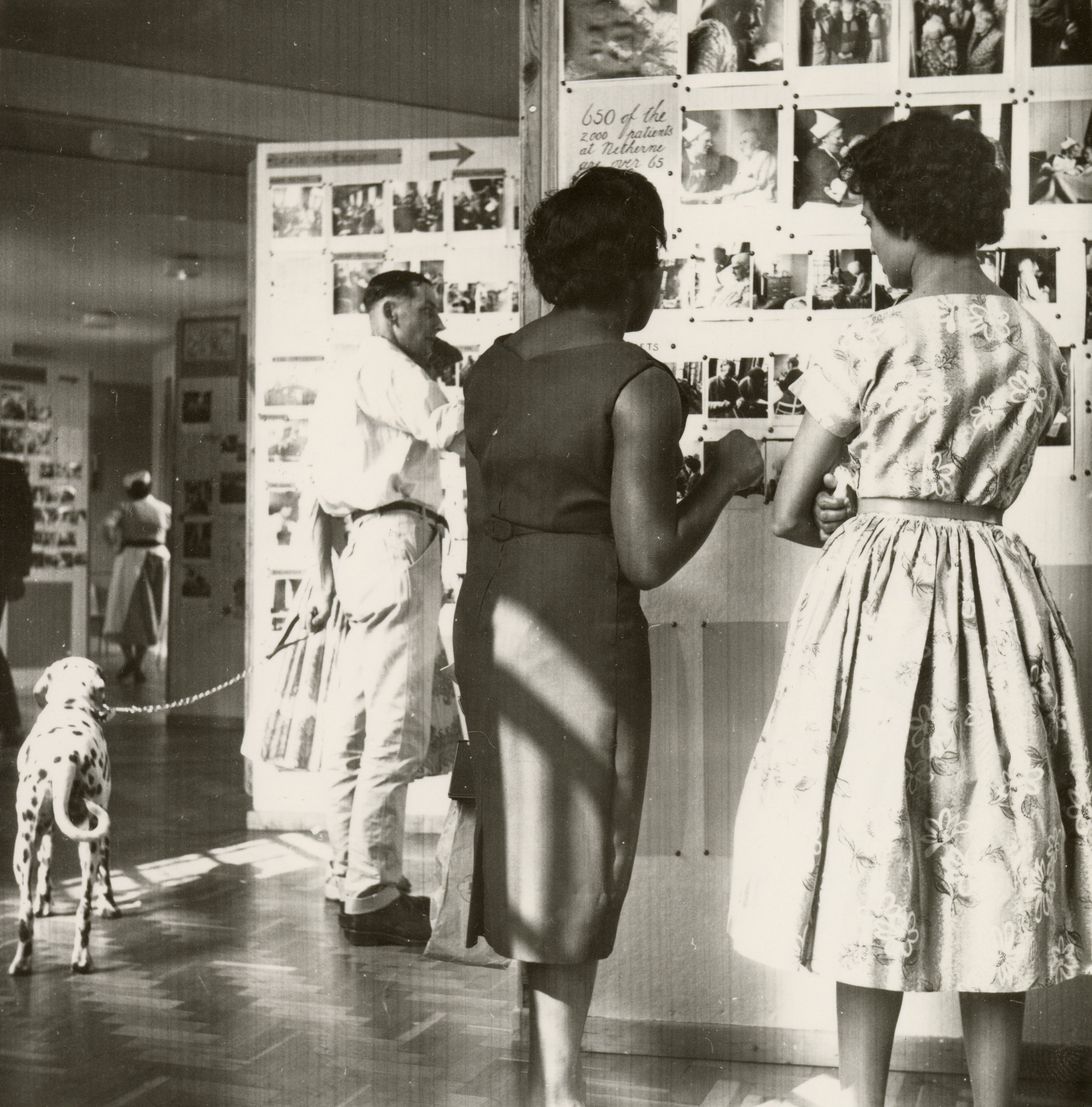 women looking at pin board advertisements 