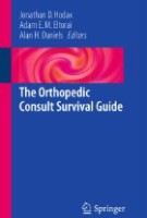 Blue cover with white text saying: The orthopedic consult survival guide' with a red border on the left and a red geometric pattern above the text.