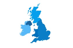 Blue graphic of the United Kingdom