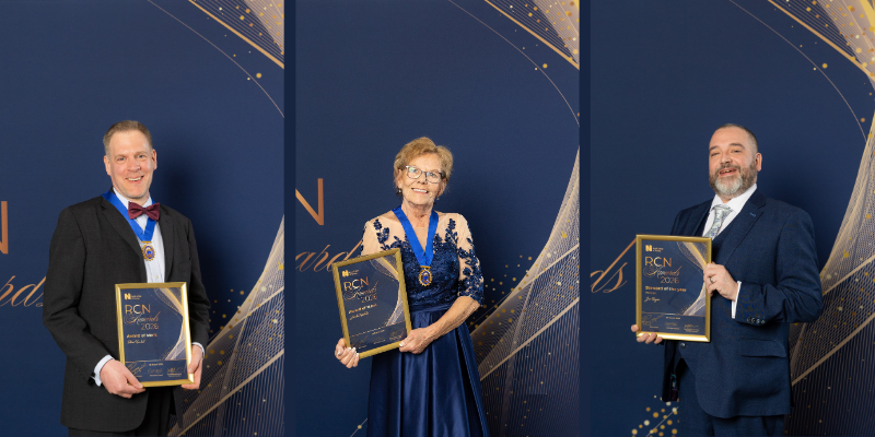 Three nurses posing with their award certificates