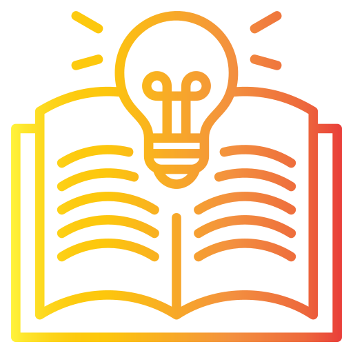 Graphic of an open book with a light bulb inside it.