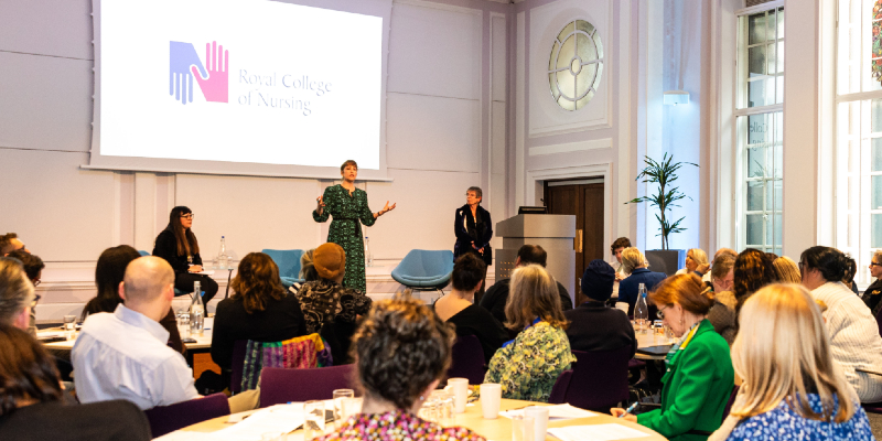 Secretary of State for Health and Social Care Victoria Atkins speak to RCN members at London HQ on 10 April 2024