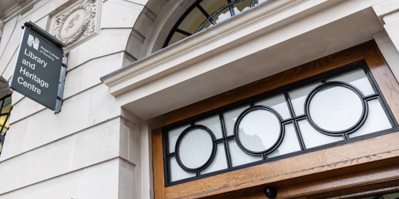 Photograph of window above of RCN exterior library door.