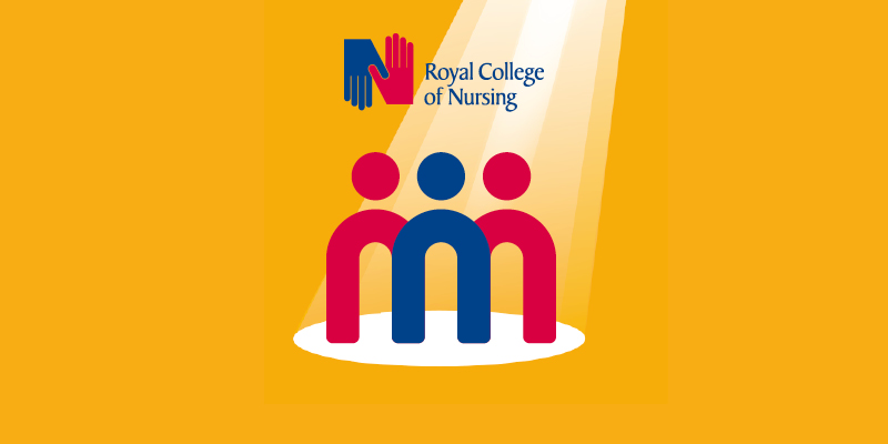 The RCN Nursing Support Workers Day logo, on a yellow background, standing under a spotlight