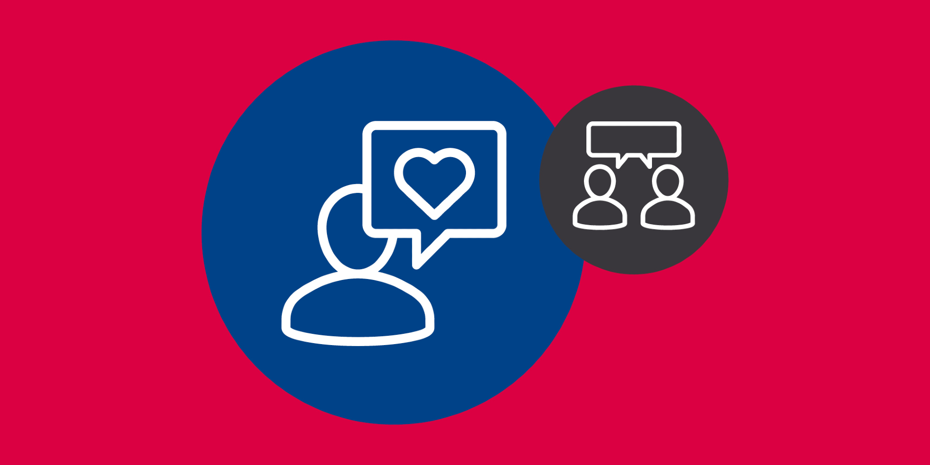 Graphic of people talking and a speech bubble with a heart