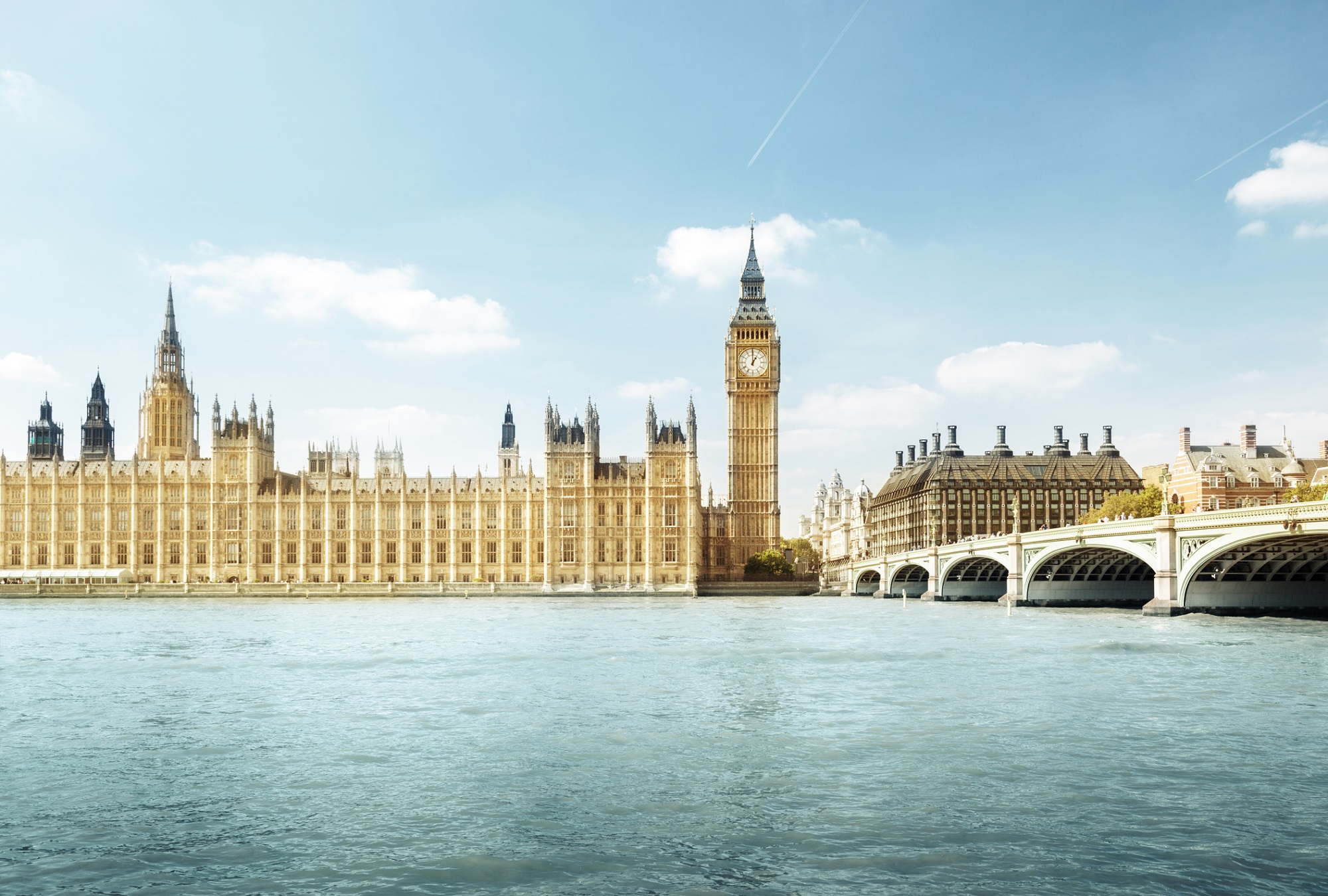 View of Westminster Palace and Bridge from across the river