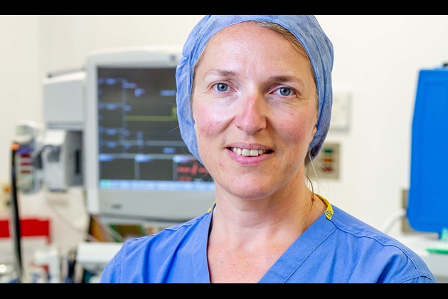 Angela Hall in theatre scrubs