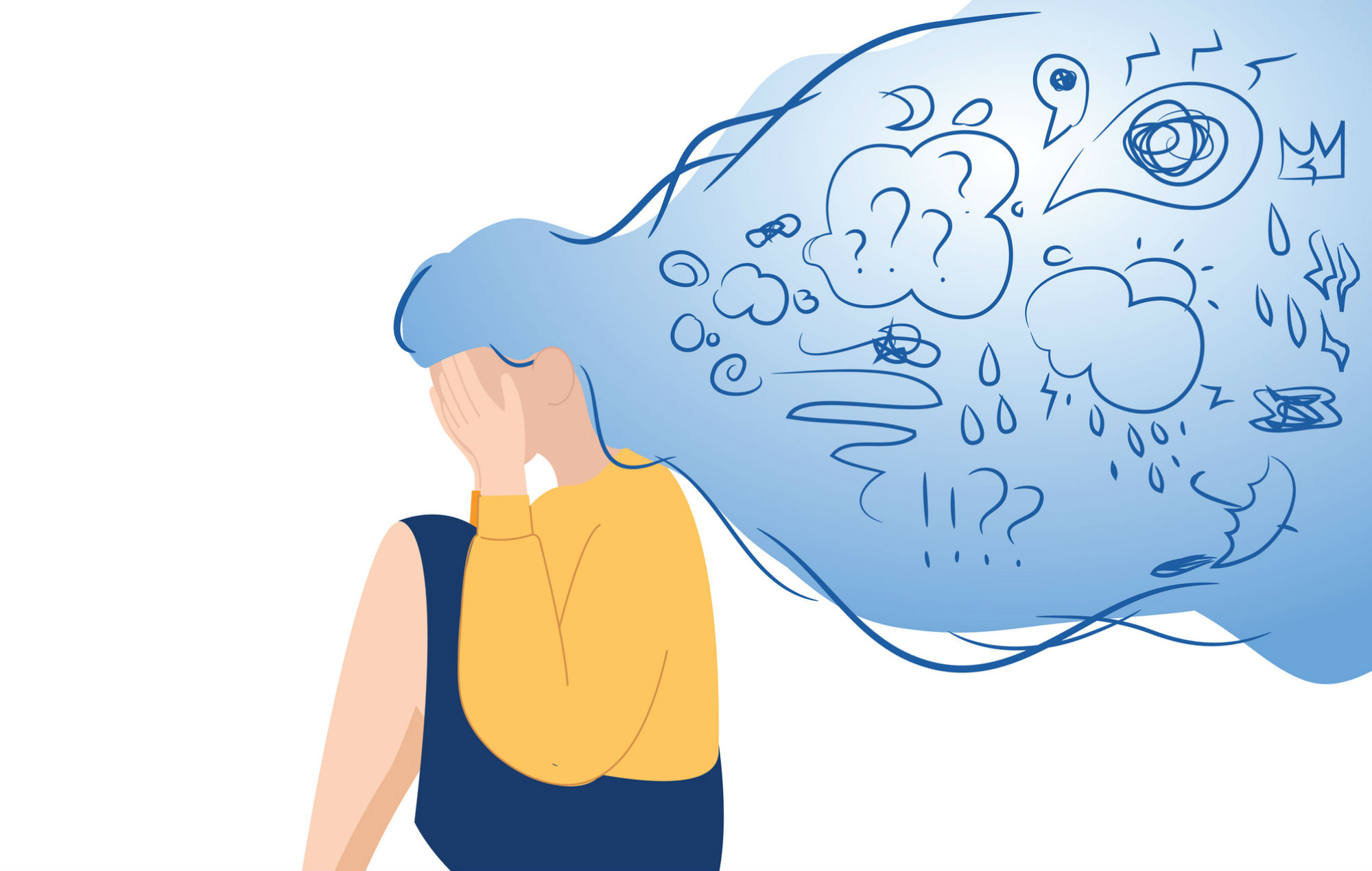 Illustration of worry in a person's head